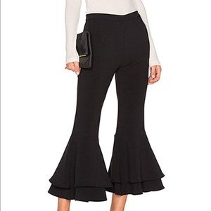 Womens Ruffle Bell Bottom High Waist Crop Pants